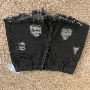 Bleach wash distressed denim shorts